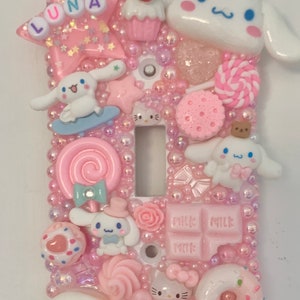 Pink aesthetic cutie kawaii characters light switch cover