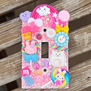 Bright, colourful, and happy Kawaii light switch plate cover - hand decorated