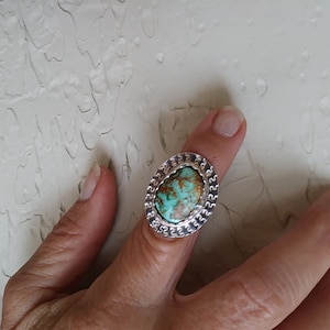 Artisan Crafted Royston Turquoise Ring in Size 6 Sterling Silver, Southwestern Royston Turquoise Ring, Freeform Turquoise Ring, Boho Ring