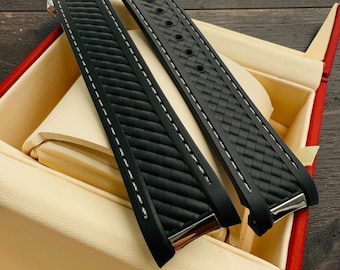 Replacement for 20mm Seamaster Aqua Terra Black/White stitch Rubber Men’s Wrist Watch Strap
