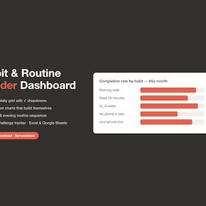 Habit Tracker Spreadsheet 2026, Routine Builder Dashboard with Charts, 90 Day Challenge, Streak Tracker, Excel Google Sheets Template