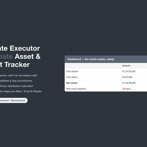 Estate Executor Spreadsheet 2026, Probate Asset & Debt Tracker, Beneficiary Distribution Calculator, Excel Google Sheets, Download