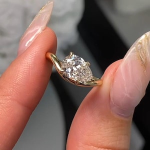 1 Carat Pear Cut Lab Diamond Pinky Ring | 5 Prong Solitaire | Teardrop Shape Moissanite Diamond Ring | Gold Promise Ring | Gift For Her
