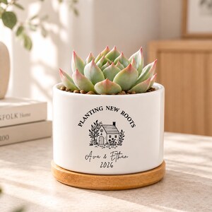 ersonalized New Home Plant Pot, Planting New Roots Planter, New Home Gift for Couple, Custom Housewarming Gift, Succulent Planter Decor