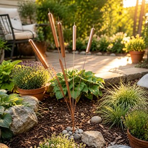 Copper Cattail Wind Chime Outdoor Garden Decor – Handmade Bronze Wind Sculpture Gift for Garden Lovers, Housewarming Gift, Sympathy Gift