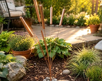 Carillon éolien en cuivre en forme de quenouilles – Décoration de jardin extérieure – Sculpture éolienne en bronze faite main – Cadeau idéal pour les amoureux du jardin, cadeau de pendaison de crémaillère, cadeau de condoléances