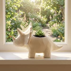 Maceta impresa en 3D / Maceta de dinosaurio STL / Maceta para Triceratops / Maceta para suculentas / Maceta con drenaje / Decoración para habitación infantil / Maceta para cactus