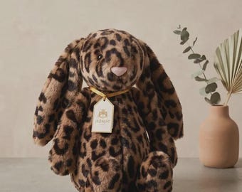 Leopard Print Bunny Plush Toy, Soft Floppy Ears Stuffed Animal, Modern Safari Decor