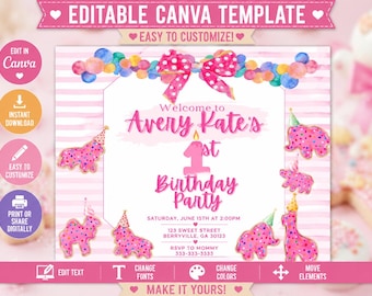 Circus Cookies Welcome Sign Template, Editable Canva Birthday Poster, Party Animal 1st Birthday Sign, Circus Theme Girl Birthday Decor