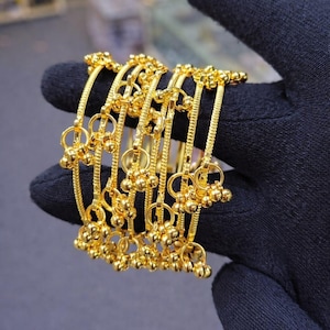 Conjunto de 8 brazaletes Ghungroo de Cachemira dorados hechos a mano/joyería nupcial india