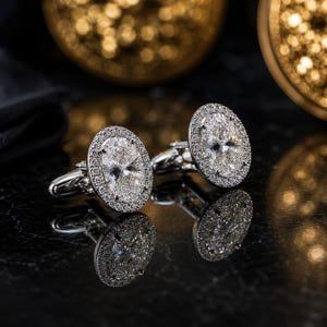 Gemelos ovalados de moissanita para hombre, gemelos de plata para boda, regalo para el novio, gemelos de lujo con aspecto de diamante, accesorios para camisa formal.