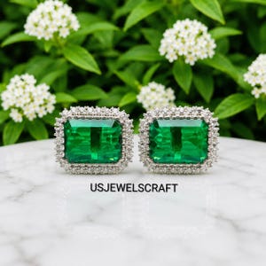 Emerald Cufflinks for Men, Green Gemstone Cuff Links, Luxury Wedding Cufflinks, Groom Gift, Formal Shirt Accessories, Anniversary Gift