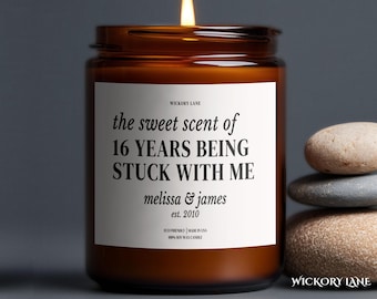 Personalized 16th Anniversary Candle Custom Wedding Gift Wax Anniversary Gift Couple Keepsake with Names Marriage Year Husband Wife Present