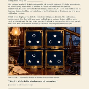 May include: Four square dark blue calibration plates labeled A, B, C, and D, each featuring three white star shapes and one white circle. The plates are framed in brass and arranged in a two-by-two grid, displaying varying positions of the circle.