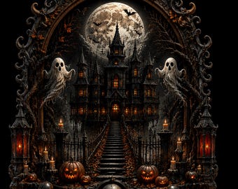 Mansión Embrujada de Halloween PNG, Diseño de Camiseta de Sublimación de Calabaza Fantasma