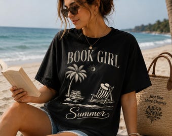 Chica lectora de verano PNG, diseño de lectora playera, gráfico de amante de los libros costeros (descarga digital)