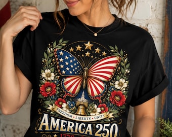 Mariposa América 250 PNG SVG, Camiseta patriótica 1776 2026, Gráfico del Día de la Independencia de EE. UU.