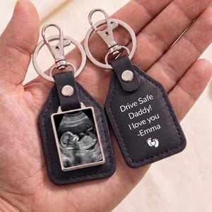 Porte-clés en cuir personnalisé avec échographie, porte-clés photo de grossesse, cadeau de la future maman pour le futur papa, cadeau surprise pour le mari