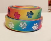 paw ribbon metallic, dog ribbon, glitter paws, 7 8 quot
