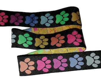 Webband Hunde, Hundeborte, Material für Hundehalsband, Pfotenborte bunt, 1,6 cm o. 2,2 cm
