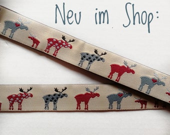 cute jacquard ribbon elk moose reindeer 3/4"