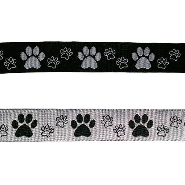 Hunde Webband, Hundeborte, Material für Hundehalsband, schwarz silber, 1,6 oder 2,2 cm