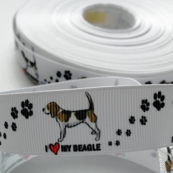 Ruban gros grain Beagle, chien de chasse, 2,3 cm de large