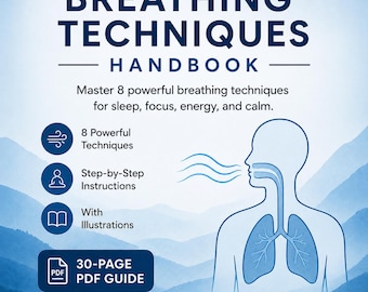 Manuel de techniques de respiration PDF, guide de respiration de 30 pages, énergie concentrée sur le sommeil, calme, étape par étape, téléchargement numérique
