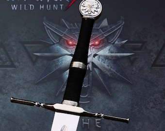 Handmade Witcher White Wolf Sword, Geralt of Rivia Replica, Fantasy Display Sword with Scabbard, Medieval Collectible Gift for Him
