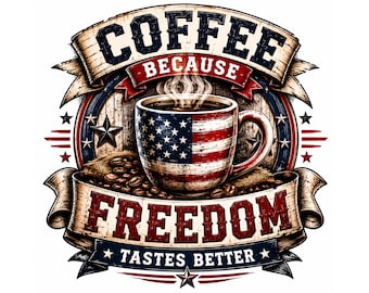 Bandera de estrellas y café PNG, diseño patriótico para taza, descarga digital