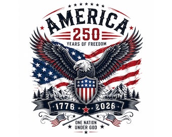 1776–2026 Águila Escudo de la Libertad PNG, Diseño Patriótico América 250, Descarga Digital