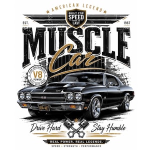 Muscle Car Digital PNG | Vintage Car Graphic Design