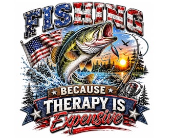 Reel Therapy PNG, Gráfico de pescador estadounidense patriótico, Descarga digital