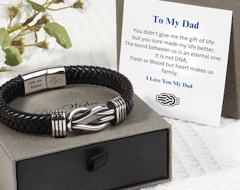 À mon père/ami, bracelet en cuir avec noeuds infinis, nom personnalisé gravé bracelet en cuir, cadeaux de remise des diplômes d'anniversaire pour homme