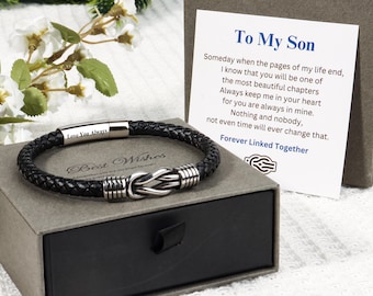 Pulsera de cuero con nudo infinito para mi hijo/nieto, pulsera de cuero personalizada con nombre grabado, regalos de cumpleaños y graduación para hombres.