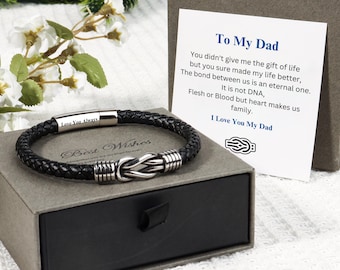 À mon père/ami, bracelet en cuir avec noeuds infinis, nom personnalisé gravé bracelet en cuir, cadeaux de remise des diplômes d'anniversaire pour homme