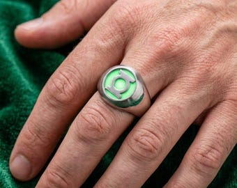 Green Lantern-ring, Giow in the Dark superhjältering, cosplaysmycken i mässing, nördring för män