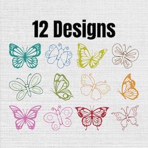 Butterfly Outline Embroidery Design Bundle, Floral Insect Machine Embroidery File, Instant Download, 9 Size