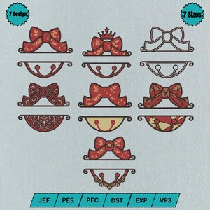 Stickmuster „Weihnachtsschleife mit geteiltem Monogrammrahmen“, sofortiger digitaler Download (PES/DST)