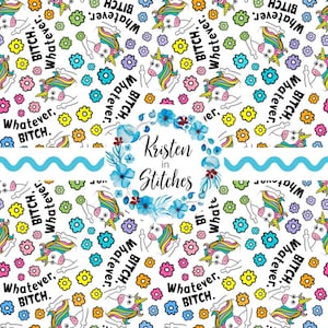 Was auch immer Hündin nahtlose Muster, freche sarkastische Einhörner Floral wiederholende Kachel, lustige Schimpfwörter Mittelfinger, Regenbogen Blumen