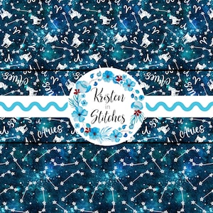 Naadloze Ram-bestanden, 3 herhalende dierenriempatronen, Galaxy Digital Constellation Prints, astrologische tekens, persoonlijk klein commercieel gebruik