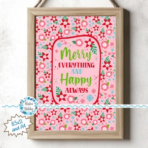 Art mural imprimable Joyeux tout et toujours, PDF PNG, graphiques numériques, carte numérique de fleurs de vacances de Noël, décoration de bureau