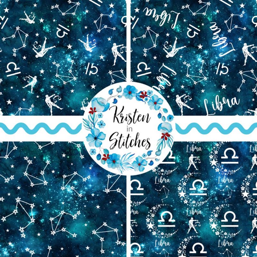 Libra Star Sign Pattern Libra Seamless Patterns, 4 Zodiac Signs Printable Repeating Design ...