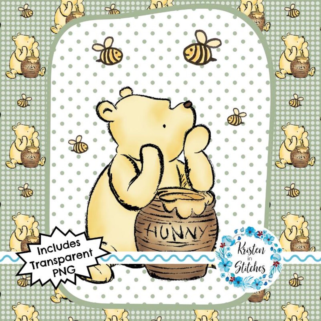 Modern Pooh Graphics Classic Pooh Printable Graphics, 100 Acre Wood Digital Card, Sage Green ...
