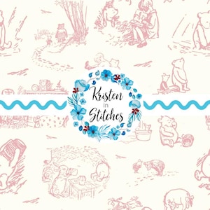 Classico motivo senza cuciture di Winnie the Pooh, file digitale stampabile "I 100 Acre Wood Friends", avorio rosa tenue, toile de niveau per bambini, orsetto miele vintage