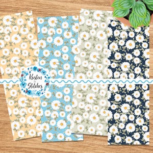 Marcapáginas imprimible de 2x6, 4 margaritas blancas con motivos florales de verano, flores de margarita, regalos para imprimir en casa, tamaño carta de 8.5x11, pdf, png y jpg