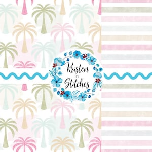 Palm Springs naadloze patroonset, schattige palmbomen en strepen, pastel roze babymeisjes, tropische zachte kinderkamer, persoonlijke kleine commercial