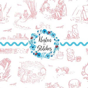 Klassiek naadloos pooh-patroon, afdrukbaar digitaal bestand vrienden 100 hectare hout, zachtroze wit, toile kinderkamer, vintage honingbeer