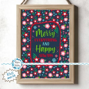 Art mural imprimable Joyeux tout et toujours, PDF PNG, graphiques numériques, carte numérique de fleurs de vacances de Noël, décoration de bureau