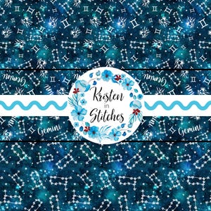 Naadloze Tweelingenbestanden, 3 herhalende dierenriempatronen, Galaxy Digital Constellation Prints, astrologische tekens, persoonlijk klein commercieel gebruik